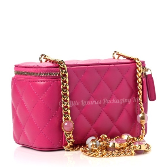 NWT Authentic Chanel Fuchsia Pink Leather Vanity Case Handbag with Jeweled Chain - Picture 3 of 16